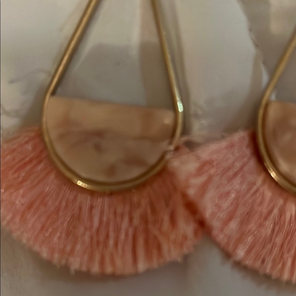 Elegant Pink and Gold Fringe Earrings - Picture 2 of 3